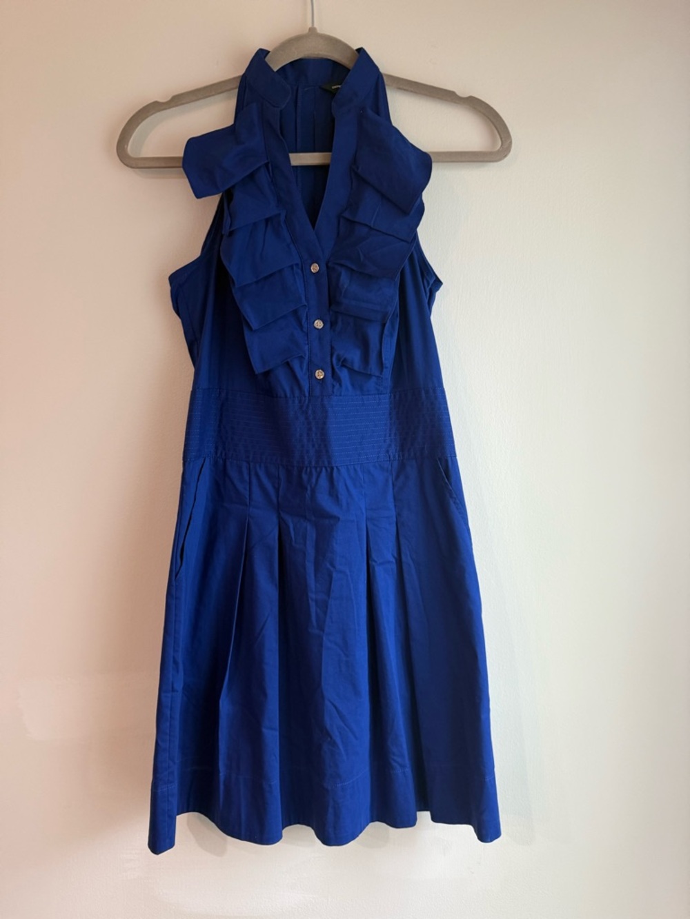 Royal Blue Sleeveless Ruffle Front Dress express  with packets